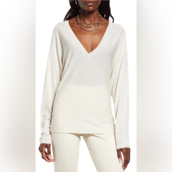 Open Edit Cream Semisheer V-Neck Dolman Sleeve Sweater Size XL (16) NWT - Picture 1 of 15